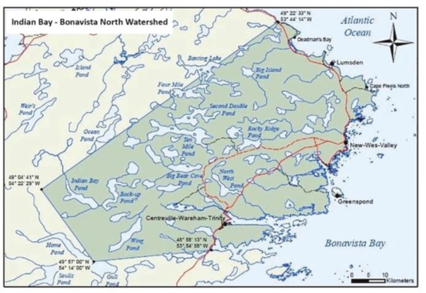 Map: Indian Bay – Bonavista North Watershed Special Trout Management Area.
