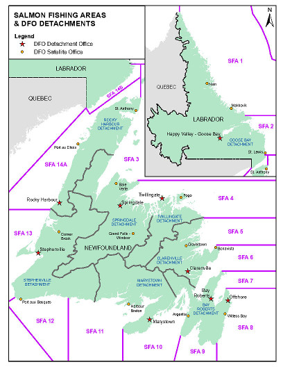 MAP for Salmon Fishing Areas (SFAs) and Detachments